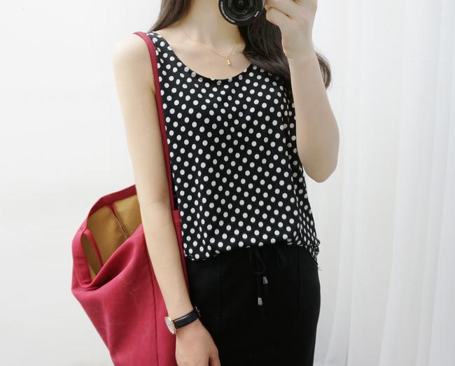 自留！2015夏季 韩版百搭小宽松印花圆领无袖T恤背心 女