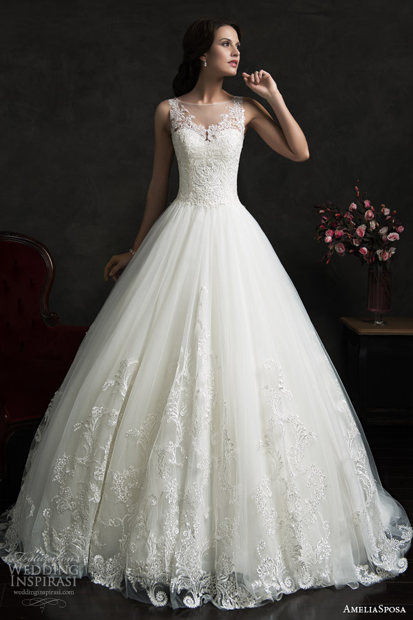 amelia sposa 2015 bridal elza sleeveless ball gown wedding dress illusion neckline婚纱 礼服 裙子 时尚 摄影