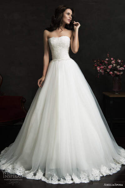 amelia sposa 2015 bridal filipina strapless ball gown wedding dress lace bodice hem skirt婚纱 礼服 裙子 时尚 摄影