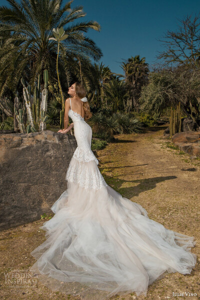 julie vino spring 2015 desert rose bridal collection nikita sleeveless lace wedding dress straps back view train婚纱 礼服 裙子 时尚 摄影