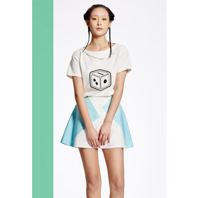 Sungdo gin独立设计师女装春夏格子圆点印花图案娃娃领T恤
