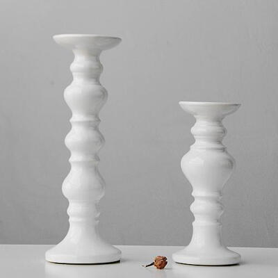 现代简约 美式乡村 经典白色陶瓷烛台摆件 样板房餐桌家居装饰品