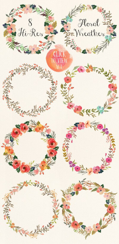 Watercolor flower DIY pack Vol.3 - Illustrations - 3. Love these watercolor wreath clip art pretties!