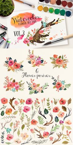 Watercolor flower DIY pack Vol.3 by Graphic Box on Creative Market