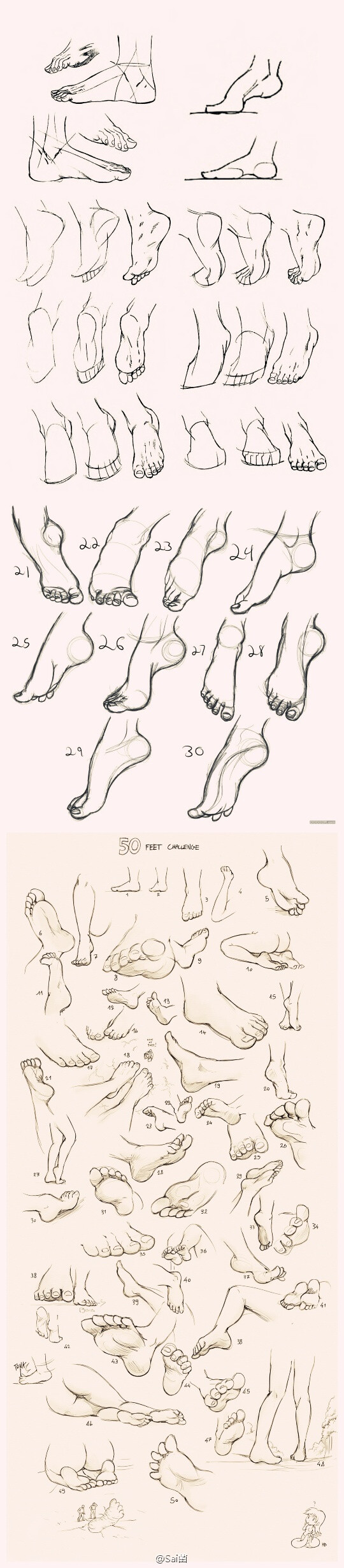 非常非常详细的脚部绘制参考，注意掌握脚趾间的角度关系把控，收藏学习吧！~