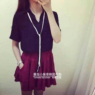 To家 韩版私人订制新款衬衫式polo领绑带上衣短袖无纽扣上衣
