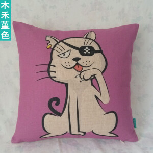 卡通独眼海盗猫 礼物卡通动物文艺可爱 清新棉麻沙发靠垫抱枕靠枕