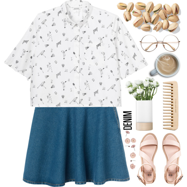 I recently introduced my friend to Polyvore, you should check out her sets here @moa-persson2014 #denimskirt #DenimStyle #skirt #shirt #whiteshirt #Blue #blueandwhite #WOOD #sandals #contest #contestentry #polyvore #polyvorecontest #springsummer2015