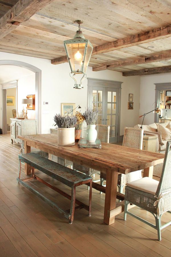 Pretty Vintage Dining Room Design by Desiree Ashworth - now that I'm going for wood-look porcelain tile - I love everything about this room. #dining #rooms