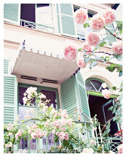 Parisian House, pink, sea foam, mint green, roses, Paris, leaded glass, French 8&amp;quot; x 10&amp;quot; Original Signed Fine Art Photograph. via Etsy.