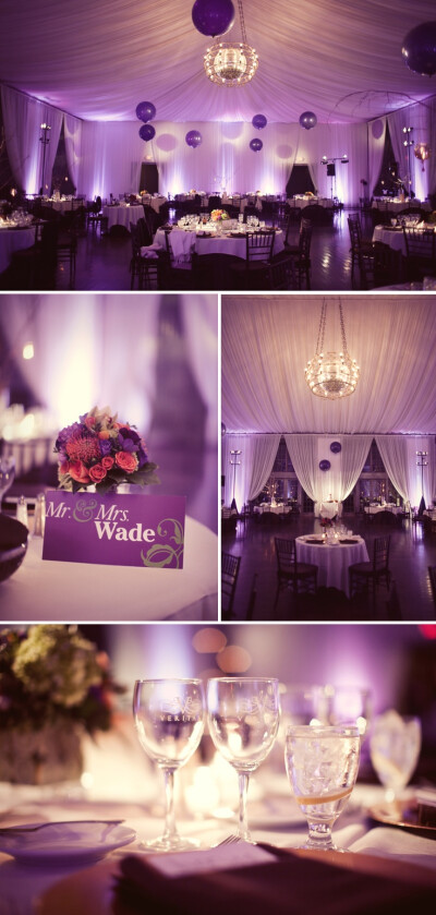 Purple wedding reception -pinned by wedding specialists dazzlemeelegant.com