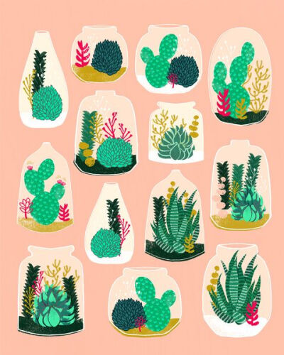 Terrariums - Cute little planters for succulents in repeat pattern by Andrea Lauren Art Print