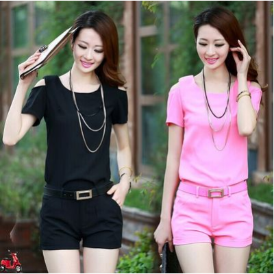 2015新款短袖雪纺衫夏季时尚休闲两件套小香风名媛短裤套装女