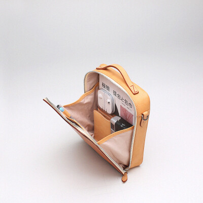 头层植鞣牛皮 手工真皮包包 棕黄中号竖版便当包 | 包包秀