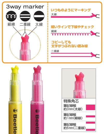 国誉甲壳虫荧光笔。多角度双线条PM-L301，效果看图。好像还挺神奇的是不是(๑´ㅂ`๑)