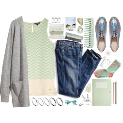 A fashion look from April 2015 featuring sleeveless tops, grey cardigan and skinny jeans. Browse and shop related looks.