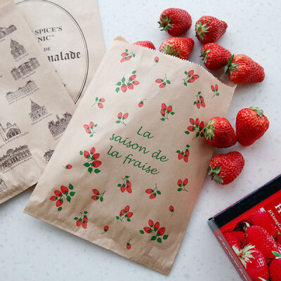 代购 【日本制】 ZAKKA 无漂白本色食品包装纸袋 面包袋 草莓多款 现货