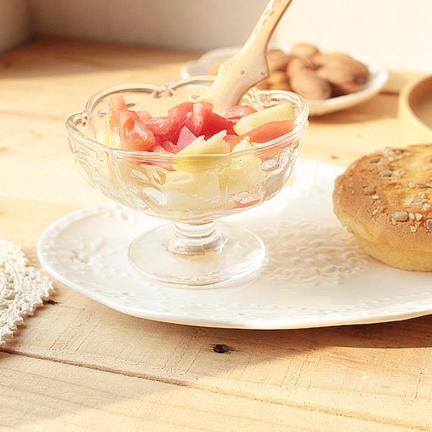 zakka欧式复古刻花浮雕爱心花形玻璃冰淇淋杯甜品杯水果杯沙拉杯