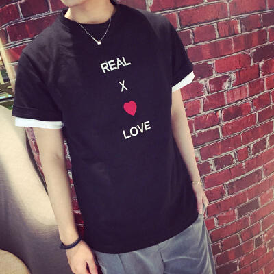黑泽2015夏季韩版休闲潮男REAL&amp;LOVE短袖t恤衫 潮短袖 简单