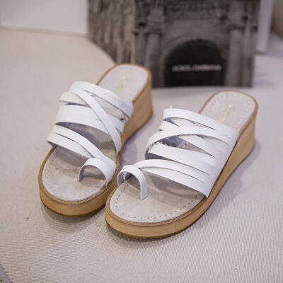 Lshoes2015夏季套趾复古风编织中跟坡跟拖鞋舒适防滑学生凉拖女潮