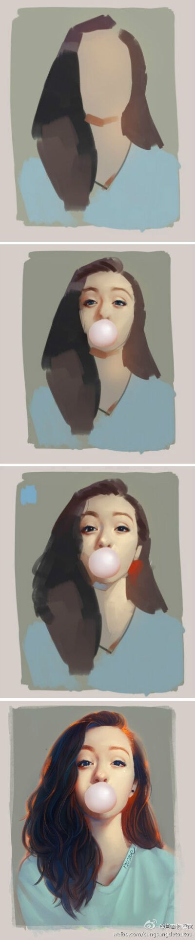 Art process. Drawing girl portrait.