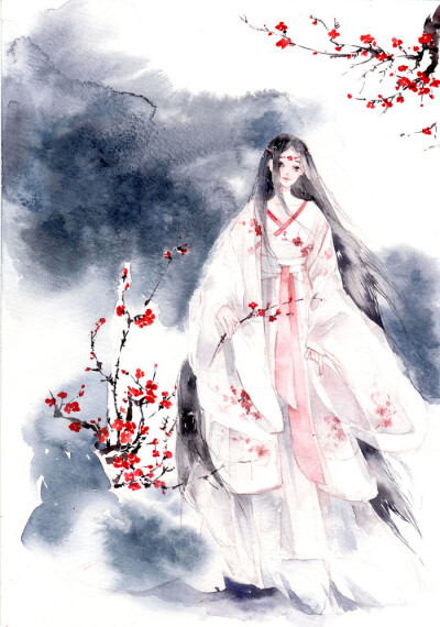 水彩过程-欢欢笑眯眯_古风 水彩_涂鸦王国插画