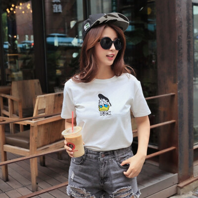 轩轩studio-2015夏装新款韩版宽松卡通图案短袖套头T恤女可爱上衣