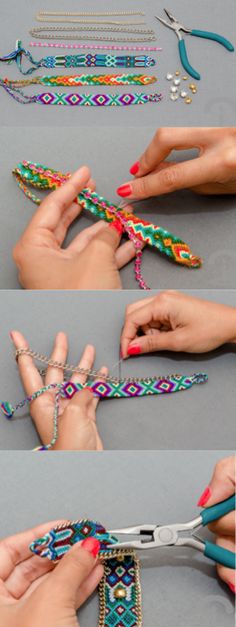 DIY Crimenes de la Moda - Pulseras macrame personalizadas con cadenas, tachuelas y strass - Custom Bracelets studds chains