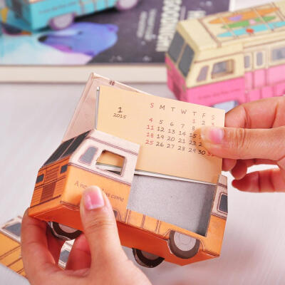 zakka2015创意复古汽车台历 巴士车收纳台历 日历年历卡 桌面摆件