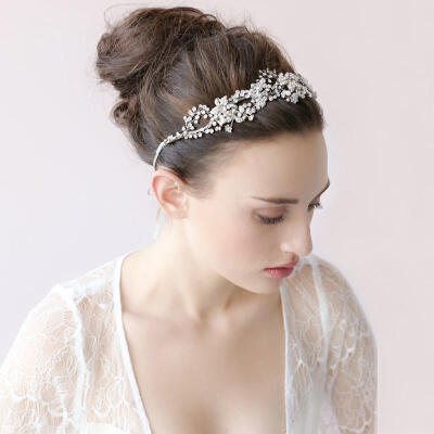 韩式手工珍珠水晶水钻花朵新娘发饰头饰发带发箍婚纱礼服配饰