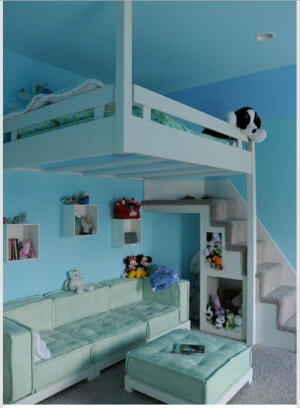 60-90平米 两室一厅 储物柜 儿童房 现代简约 男孩双层床