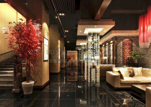 现代简约时尚大空间多人白色沙发水晶吊灯盆栽植物休闲餐饮区餐厅酒店
