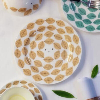 会笑的树叶。骨瓷餐具 餐盘西式平盘 小汤碗 饭碗 创意咖啡杯碟