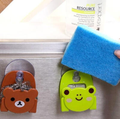 轻松熊轻松小熊塑料吸盘置物架肥皂海绵擦抹布架子厨房小帮手
