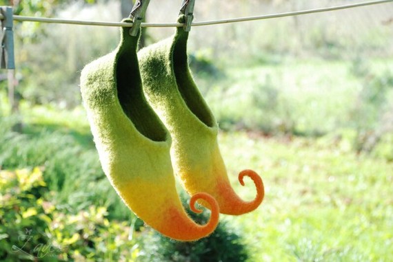 Fairy shoes felted home slippers felted from wool in orange/green or any other color Custom made pair especialy for you