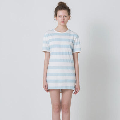 LLANO原创设计2015夏季 睡眠系列纯棉星星刺绣条纹宽松娃娃连衣裙