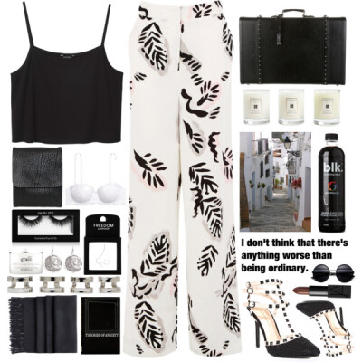 A fashion look from May 2015 featuring black shirt, white pants and lace bra. Browse and shop related looks.