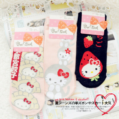 出口日本日系hello Kitty卡通短筒女袜可爱袜子女式棉袜夏短袜