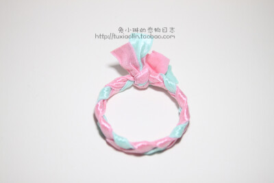 马卡龙粉＋薄荷绿 超萌编织发圈 可作手链