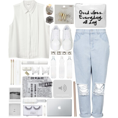 A fashion look from April 2015 featuring white shirt, boyfriend jeans and white shoes. Browse and shop related looks.