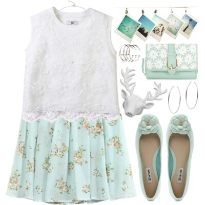 A fashion look from May 2015 featuring white shirt, pleated skirt and ballet flats. Browse and shop related looks.