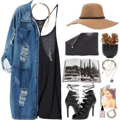 A fashion look from September 2014 featuring denim coat, leather booties and genuine leather handbags. Browse and shop related looks.