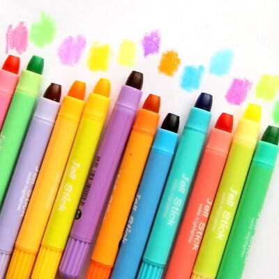 韩国创意文具12色旋转记号笔蜡笔荧光标记笔 果冻固体荧光笔
