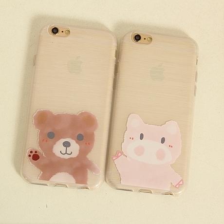拉丝小猪小熊iphone6plus手机壳4.7苹果5S透明软壳硅胶保护套潮6p