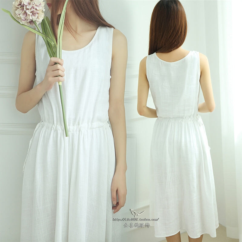 棉麻连衣裙春秋长款修身背心2015春装新款文艺复古森女收腰长裙夏