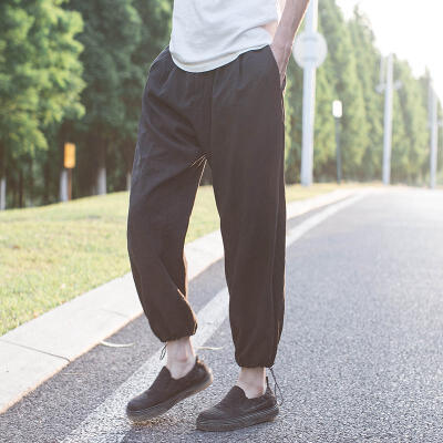 几立功夫 天丝麻束脚裤男士休闲长裤灯笼裤运动休闲裤复古原创潮