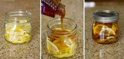  【DIY治喉咙痛糖浆】柠檬和生姜切片，装入玻璃瓶，再倒入蜂蜜，冰箱冷藏。需要时，舀出一茶匙，加入温开水，当茶来喝，可舒缓喉咙。[牛尔]（关注@实用小贴士 让生活更便利~）
