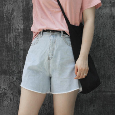 2015夏A字韩版高腰牛仔短裤女显瘦百搭休闲热裤阔腿潮 浅蓝