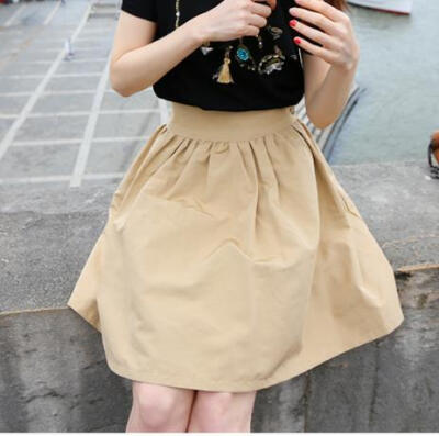 夏季 Minsshop官网 韩国女装半松紧腰褶皱学院半身裙