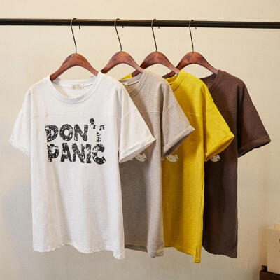 韩国订单抗气球 2015夏季休闲透气竹节棉字母印花宽松短袖T恤衫